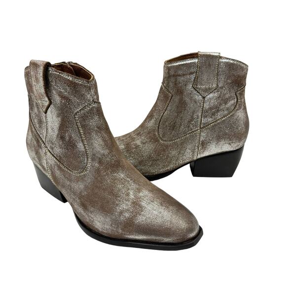 NEW Seychelles Upside Silver Metallic Suede Leather Western Bootie Ankle Boot - Picture 3 of 15
